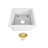 Seima 192520 Odessa 460 Ceramic Butler Sink, Single Bowl, 460x460mm Abovemount/Undermount, White Gloss with Brushed Gold Basket Waste & Grid