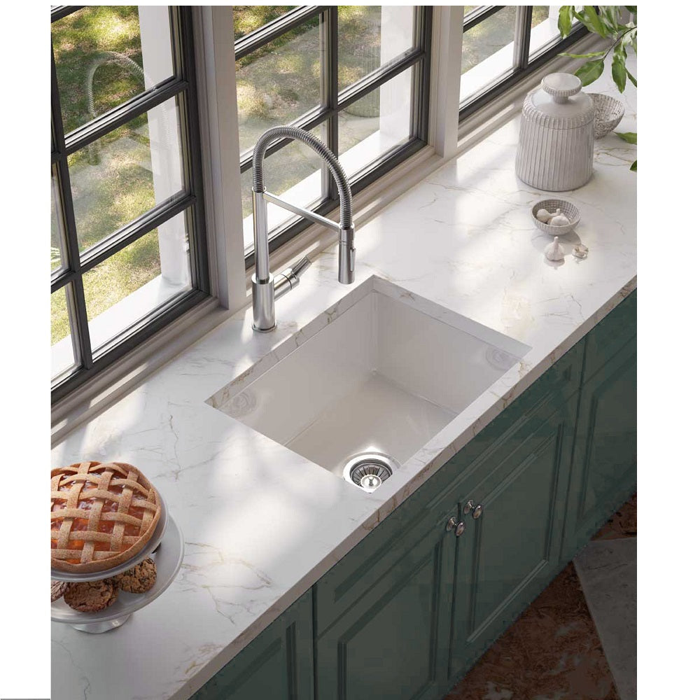 Seima 192421 Odessa 560 Ceramic Butler Sink, Single Bowl, 565x460mm Abovemount/Undermount, White Gloss with Stainless Steel Basket Waste