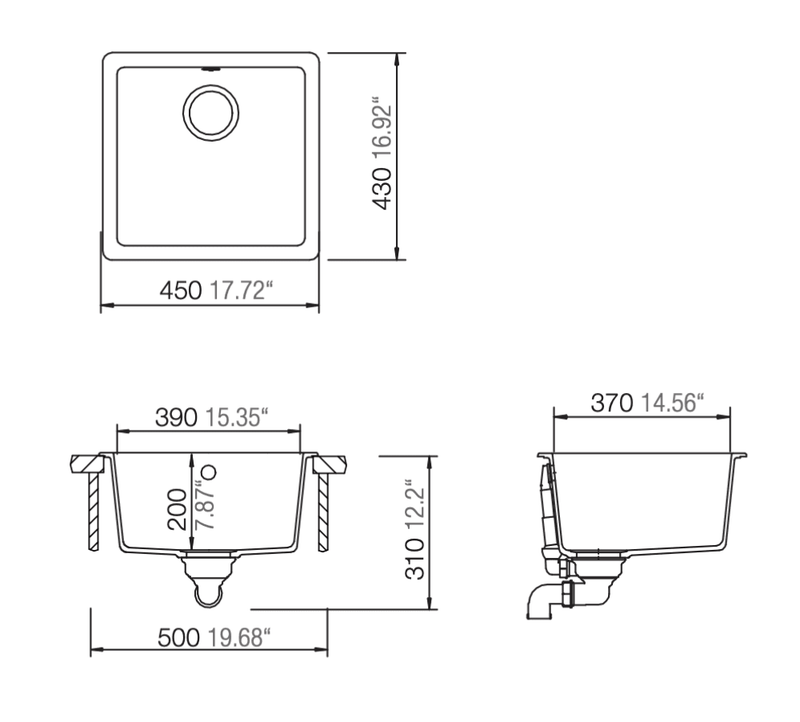 Abey Qn-100Sb Schock Quadro Single Bowl Sink Granite Kitchen Sinks