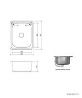 Seima 191587 Acero 006 Single Bowl Sink, Abovemount (No taphole), Stainless Steel, 460x560mm