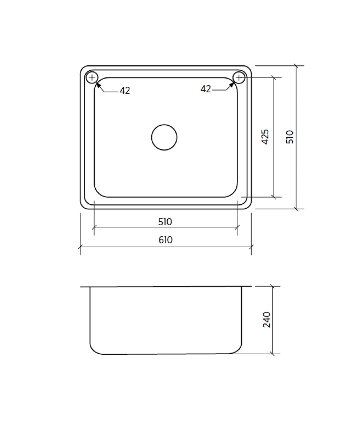 Seima 191597 Acero 007 Single Bowl Sink, Abovemount (Left taphole) Stainless Steel, 610x510mm