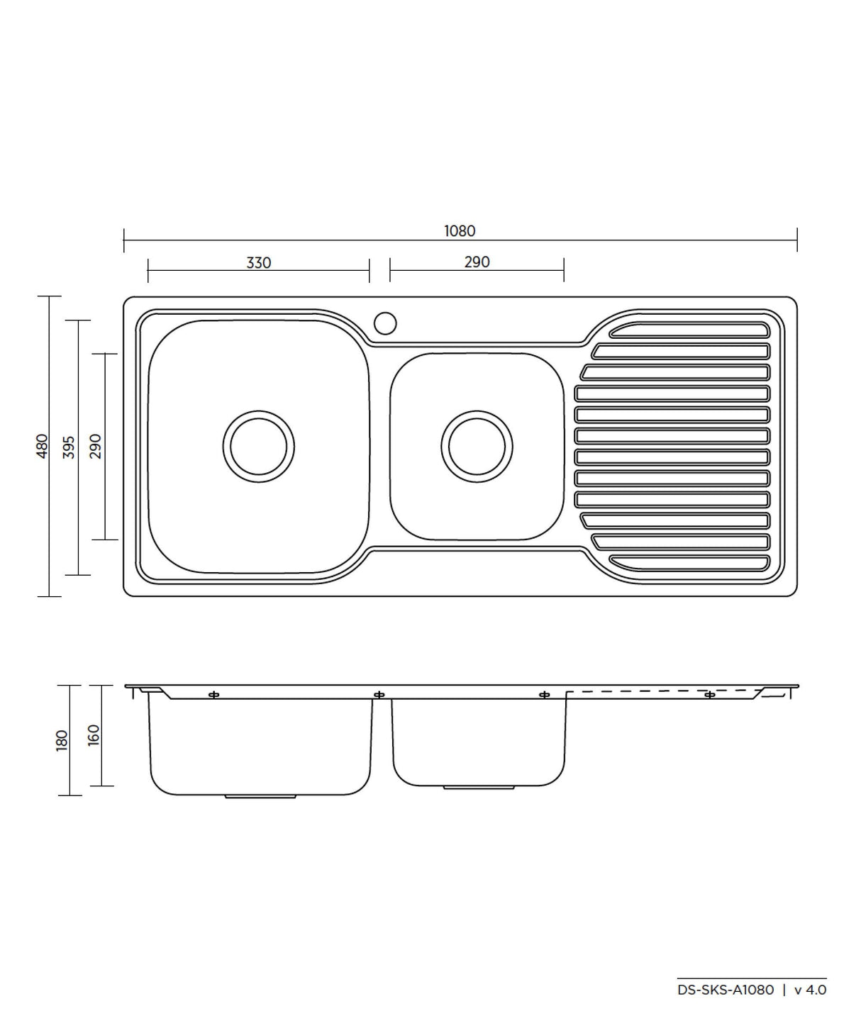 Seima 191613 Acero 1080 Sink, 1.75 Right Hand Bowl with Left Hand Drainer, One Taphole