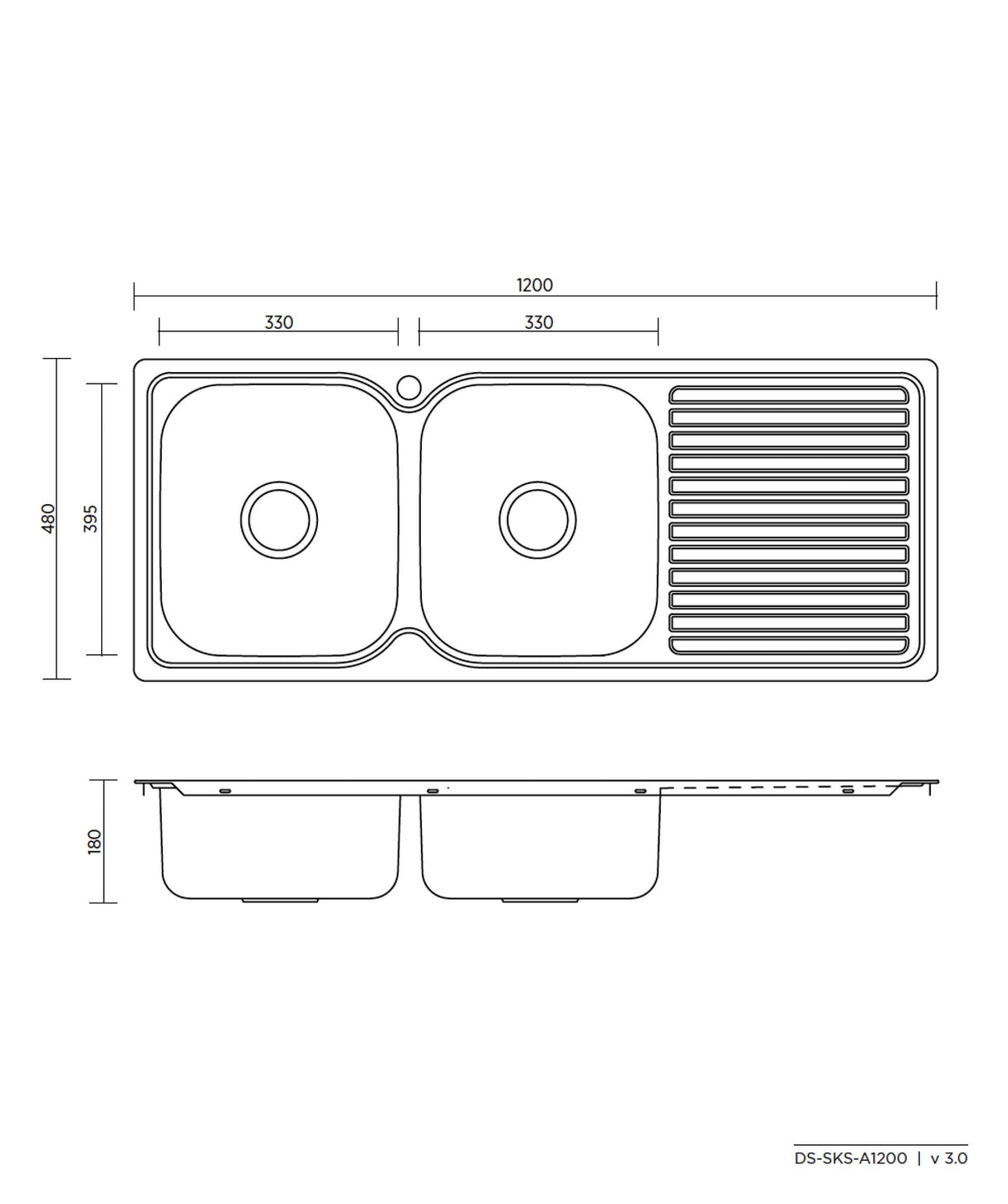 Seima 191620 Acero 1200 Double Bowl Sink, Abovemount (No taphole), Stainless Steel, 1200x480mm