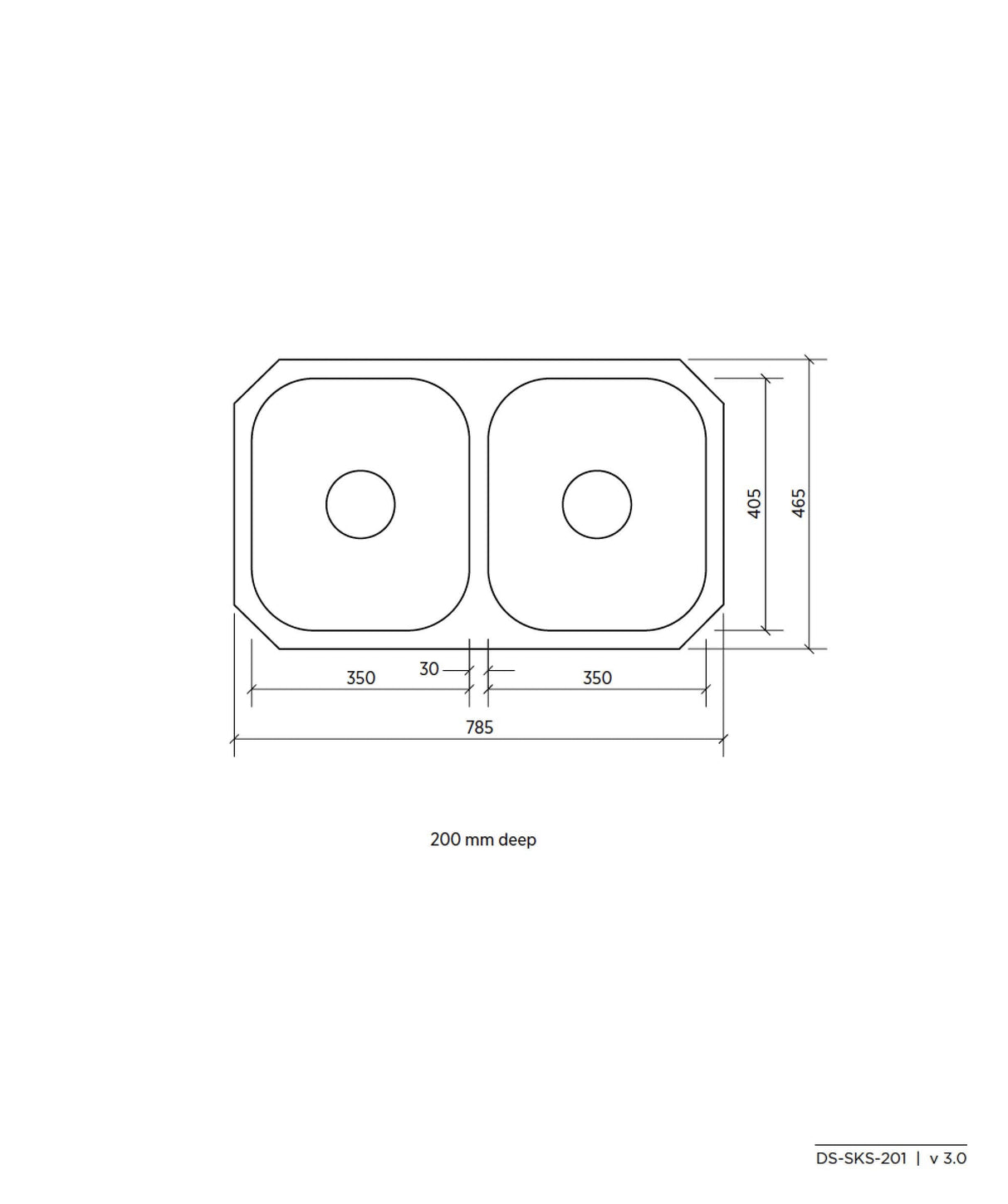 Seima 191605 Acero 210 Double Bowl Sink, No Taphole