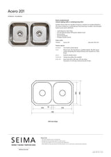 Seima 191605 Acero 210 Double Bowl Sink, No Taphole