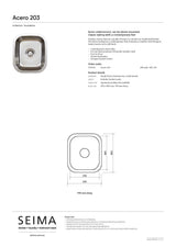 Seima 191606 Acero 203 Single Bowl Sink, No Taphole
