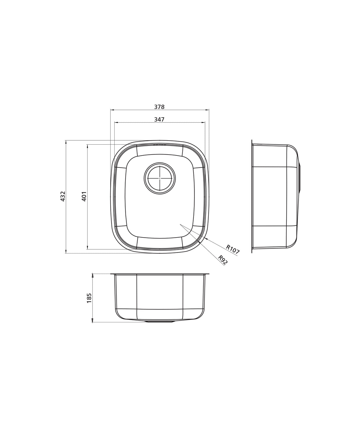Seima 192403 Acero 345 Sink, Undermount, Stainless Steel
