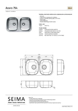 Seima 192401 Acero 754 Sink Undermount, Stainless Steel