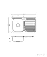 Seima 191628 Acero 800 Single Bowl Sink, Abovemount, (1 taphole), Right Drainer, Stainless Steel, 800x480mm