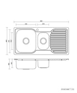 Seima 191633 Acero A980 Sink, 1.5 Bowl with Right Hand Drainer, One Taphole