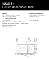 Arc Isku9S1 Deluxe 1 And 3/4 Bowl Stainless Steel Undermount Sink With Accessories Kitchen Sinks
