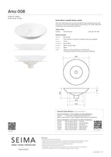 Seima 191436 Arko 008 Above Counter Basin, White, No Taphole