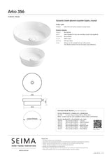Seima 192626 Arko 356 Semi-Inset Basin, No taphole, Gloss White