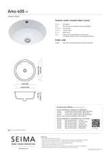 Seima 191861 Arko 405 Undermount Basin with Overflow, 405x405mm (No Taphole) Gloss White