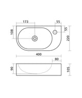 Seima 192750 Arko 485 Wall Hung Basin, 400x215mm (1 Taphole) Matte White