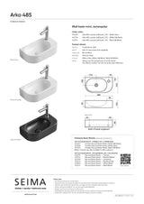 Seima 192749 Arko 485 Wall Hung Basin, 400x215mm (1 Taphole) Gloss White
