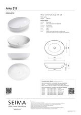 Seima 191010 Arko Above Counter Basin, White, No Taphole