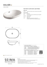 Seima 192628 Arko 605 Semi-Inset Basin with Overflow, 605x405mm (No taphole) Gloss White