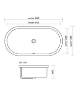 Seima 192630 Arko 680 Undermount Super Ellipse Basin with Overflow, 680x345mm (No Taphole) Gloss White