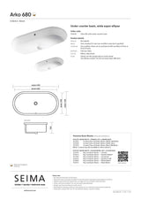 Seima 192630 Arko 680 Undermount Super Ellipse Basin with Overflow, 680x345mm (No Taphole) Gloss White