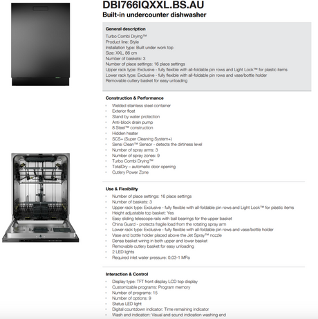 ASKO 60cm Style Built-In Dishwasher Black Steel DBI766IQXXLBSAU - ASKO Factory Seconds - Built Under Dishwashers