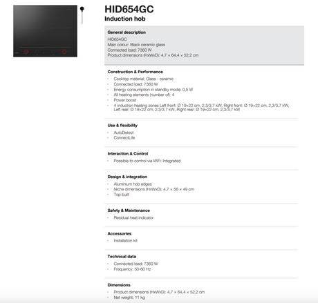 ASKO 64cm 4 Zone Induction Cooktop HID654GC - ASKO Factory Seconds - Induction Cooktop