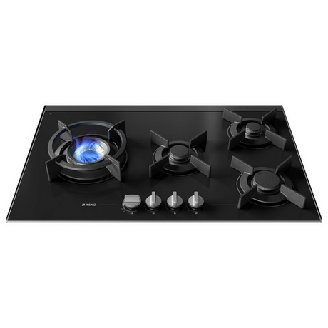 Asko 80cm Hob Gas 4 Burner Volcano Cooktop Black Glass HG8843BGD1 - ASKO Factory Seconds - Gas Cooktop