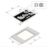 Asko 80cm Hob Gas 4 Burner Volcano Cooktop Black Glass HG8843BGD1 - ASKO Factory Seconds - Gas Cooktop