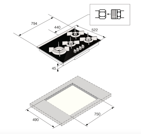 Asko 80cm Hob Gas 4 Burner Volcano Cooktop Black Glass HG8843BGD1 - ASKO Factory Seconds - Gas Cooktop