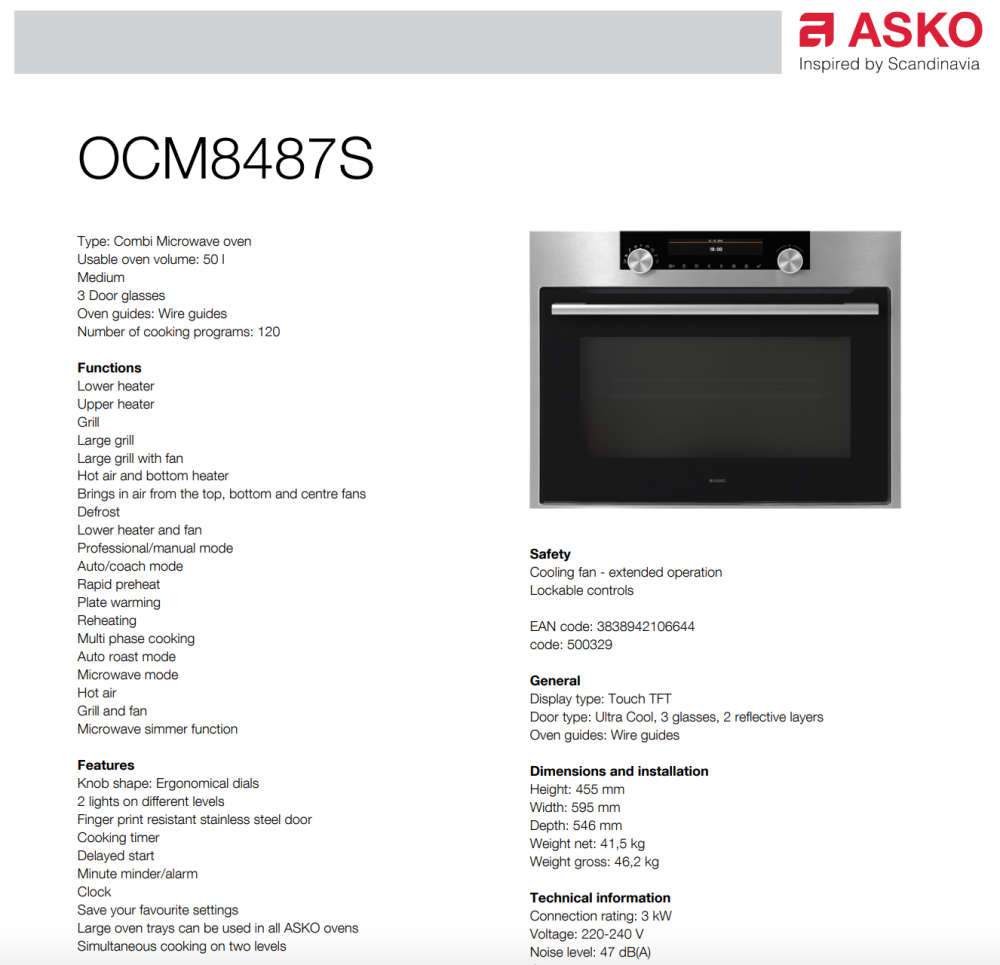 ASKO AC03 Bundle OP8637S 60cm Pyrolytic Oven & OCM8487S Combi Microwave - ASKO Factory Seconds - Packages