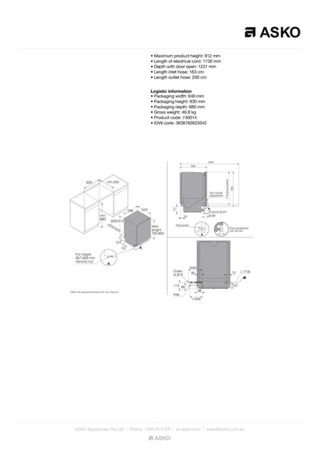 ASKO DFI766UXXLAU Style Fully Integrated Dishwasher - ASKO Factory Seconds - Fully Integrated Dishwasher