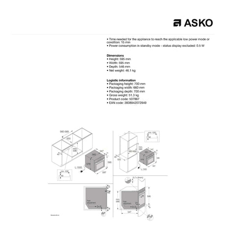 Asko Elements OP8678G 60cm Pyrolytic Multi Functional Oven - ASKO Factory Seconds - Electric oven