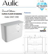 Aulic 1200mm Curva Floorstanding Vanity with Solid Surface Top Cabinet Only CA57-1200 Vanity Units