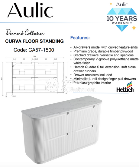 Aulic 1500mm Curva Floorstanding Vanity Cabinet Only CA57-1500 Vanity Units