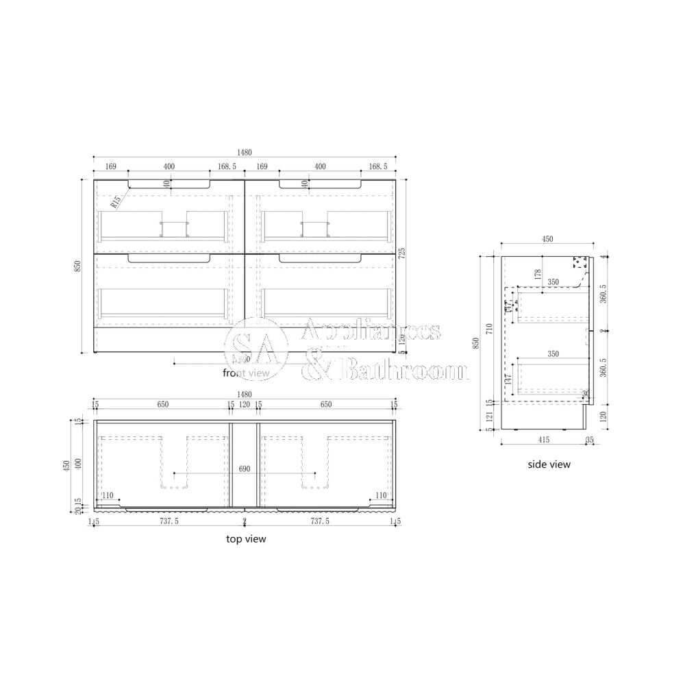 Aulic 1500mm Lovina Floorstanding Vanity with Solid Surface Top Snow Top Double Basin CA56-1500D-CT28 Vanity Units