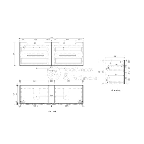 Aulic 1500mm Lovina Tier Single/Double Bowl Wall Hung Vanity CAWH55-1500 Vanity Units