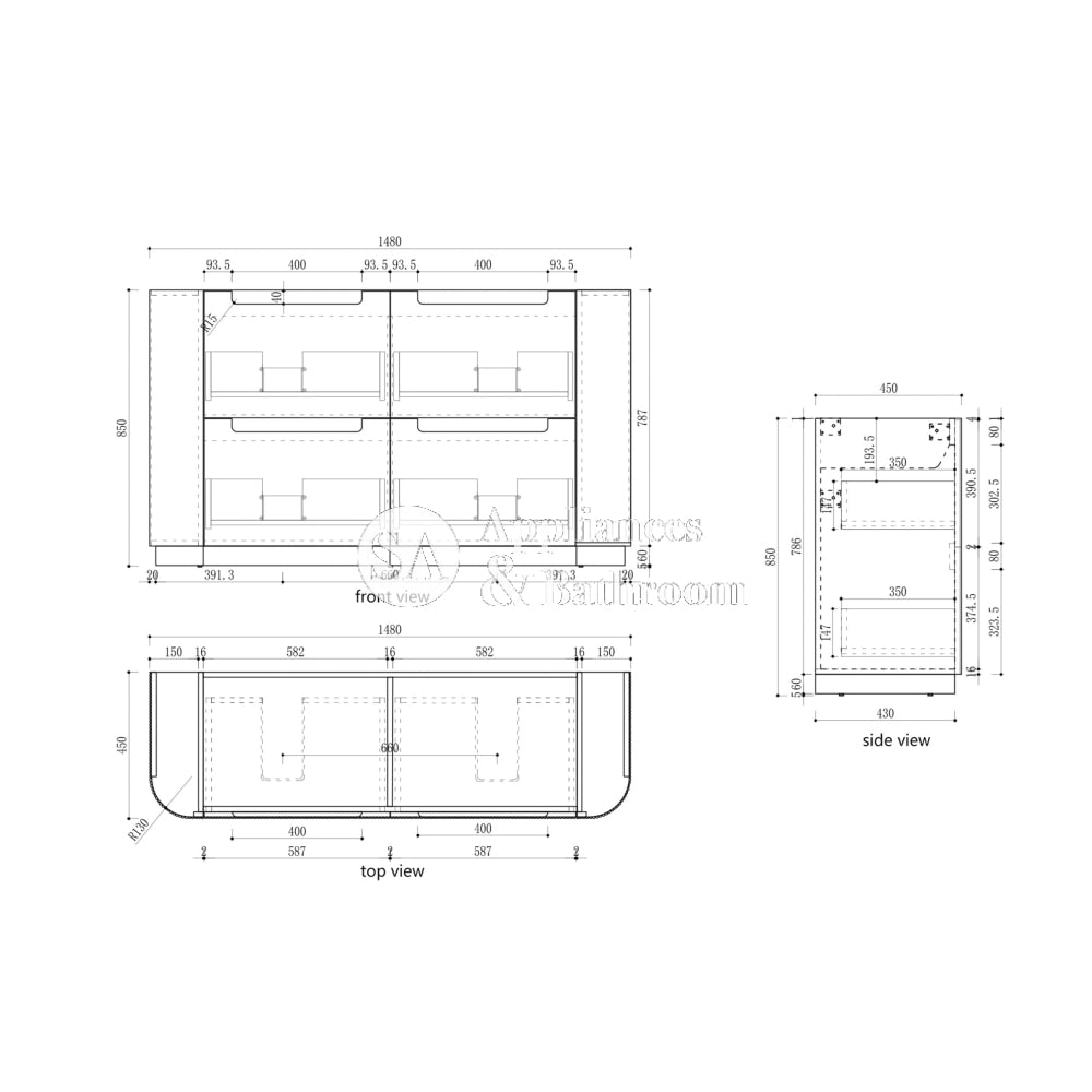 Aulic 1500mm Varcelli Floorstanding Vanity with Solid Surface Top Palis Top CA58-1500-ST66FT Vanity Units