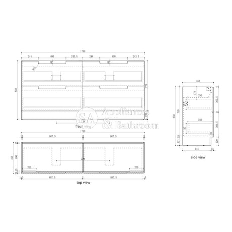 Aulic 1800mm Lovina Floorstanding Vanity with Solid Surface Top Palis Top CA56-1800D-ST66FT Vanity Units