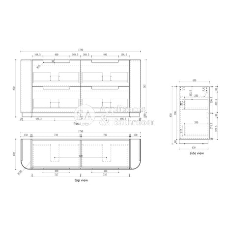 Aulic 1800mm Varcelli Floorstanding Vanity with Solid Surface Top Alpine Top CA58-1800D-ST86FT Vanity Units