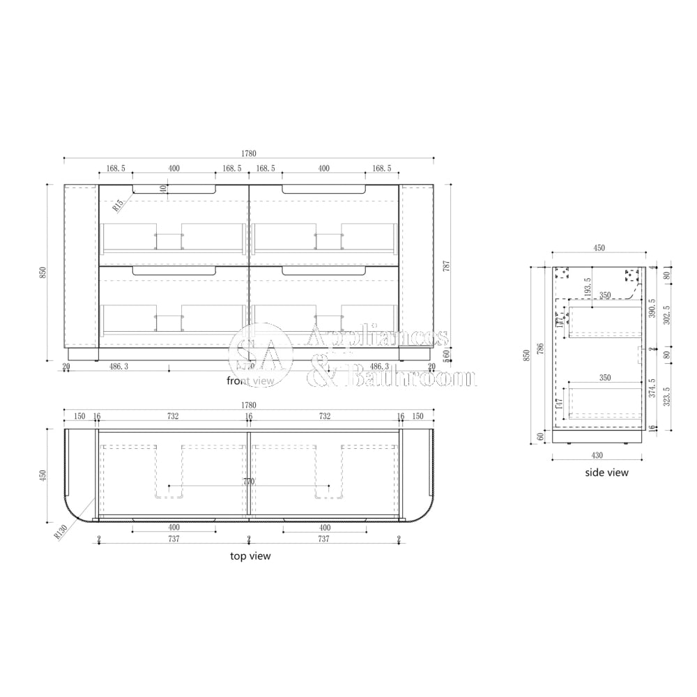 Aulic 1800mm Varcelli Floorstanding Vanity with Solid Surface Top Palis Top CA58-1800D-ST66FT Vanity Units
