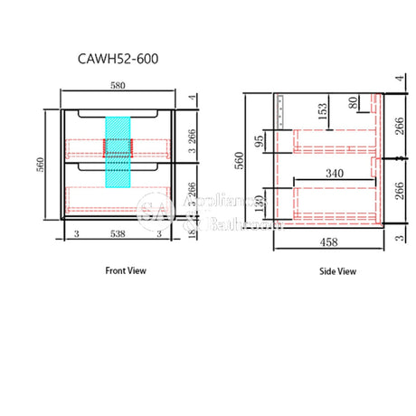 Aulic 600mm Ainsley Wall Hung Vanity CAWH54-750-ST Vanity Units
