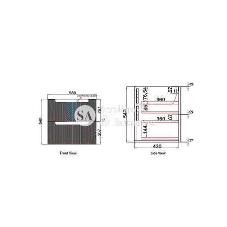 Aulic 600mm Verona Mark II White Fluted Wall Hung Vanity CAWH412-600-ST Vanity Units