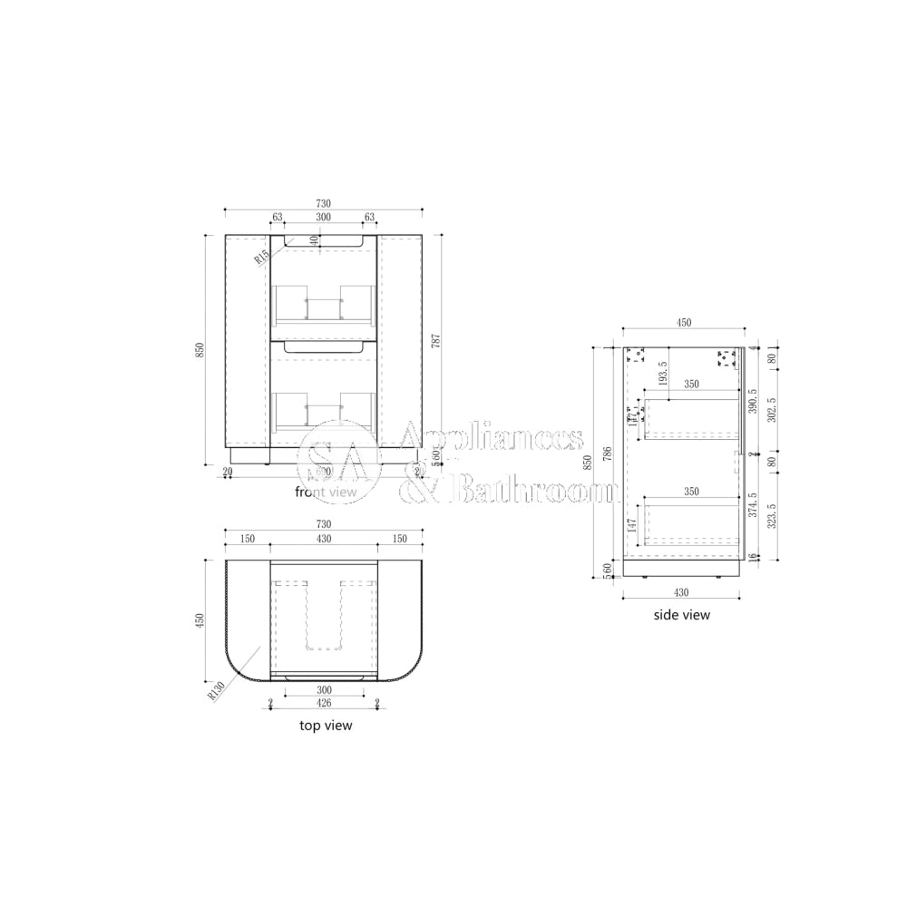 Aulic 750mm Curva Floorstanding Vanity with Solid Surface Top Cabinet Only CA57-750 Vanity Units