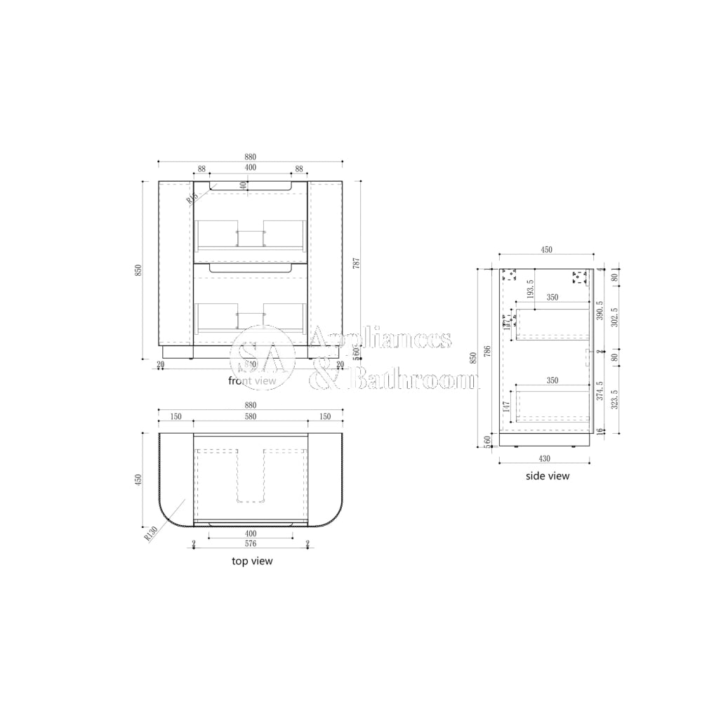 Aulic 900mm Curva Floorstanding Vanity with Solid Surface Top Cabinet Only CA57-900 Vanity Units