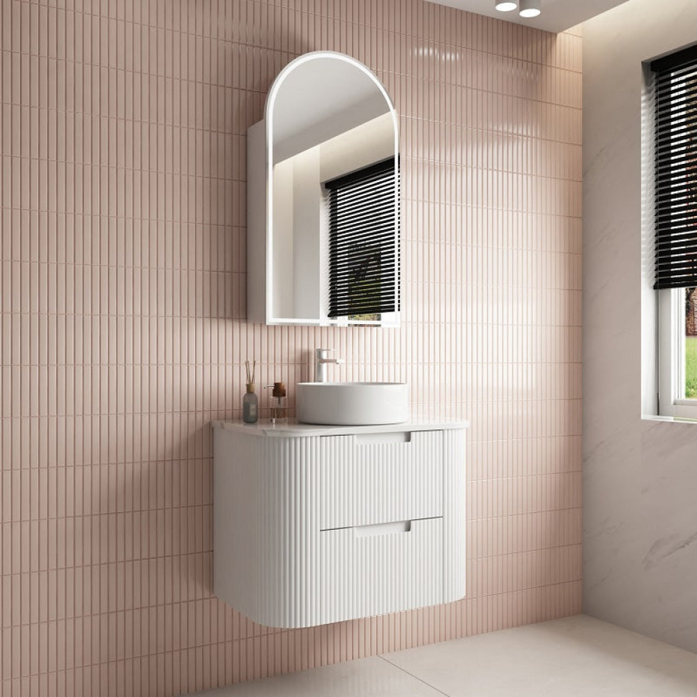 Aulic 900mm Curva White Fluted Wall Hung Vanity CAWH46-900-ST Cabinet Only Vanity Units