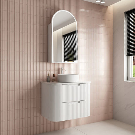 Aulic 900mm Curva White Fluted Wall Hung Vanity CAWH46-900-ST Cabinet Only Vanity Units
