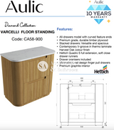 Aulic 900mm Varcelli Floorstanding Vanity Cabinet Only Snow Top CA58-900 Vanity Units