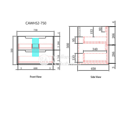 Aulic Ainsley Wall Hung 750mm Vanity CAWH54-750-ST Vanity Units