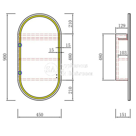 Aulic Beau Monde Oblong LED Matte White Shaving Cabinet 450 x 900mm LSCBM-450-MW Mirrors & Cabinets