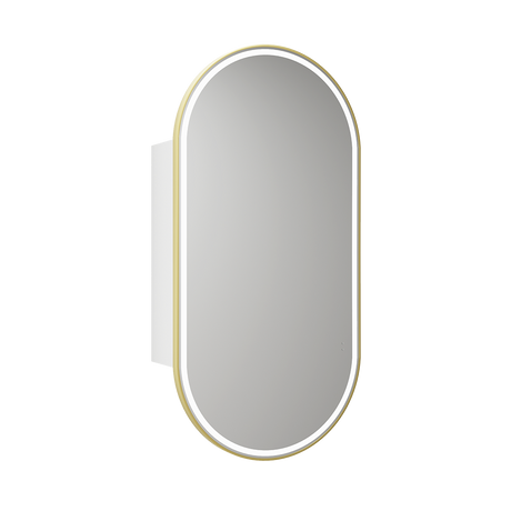 Aulic Beau Monde Oblong LED Matte White Shaving Cabinet With Brushed Gold Frame 450 x 900mm LSCBM-450-MW-BG Mirrors &
